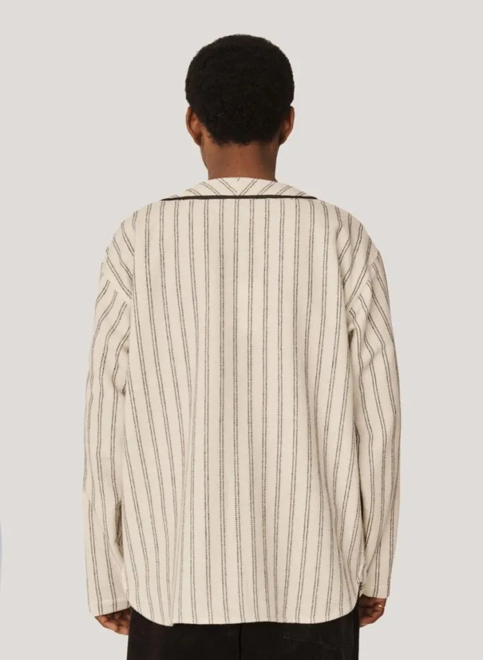 YMC Baseball Wool Stripe Shirt Ecru Mens Shirts