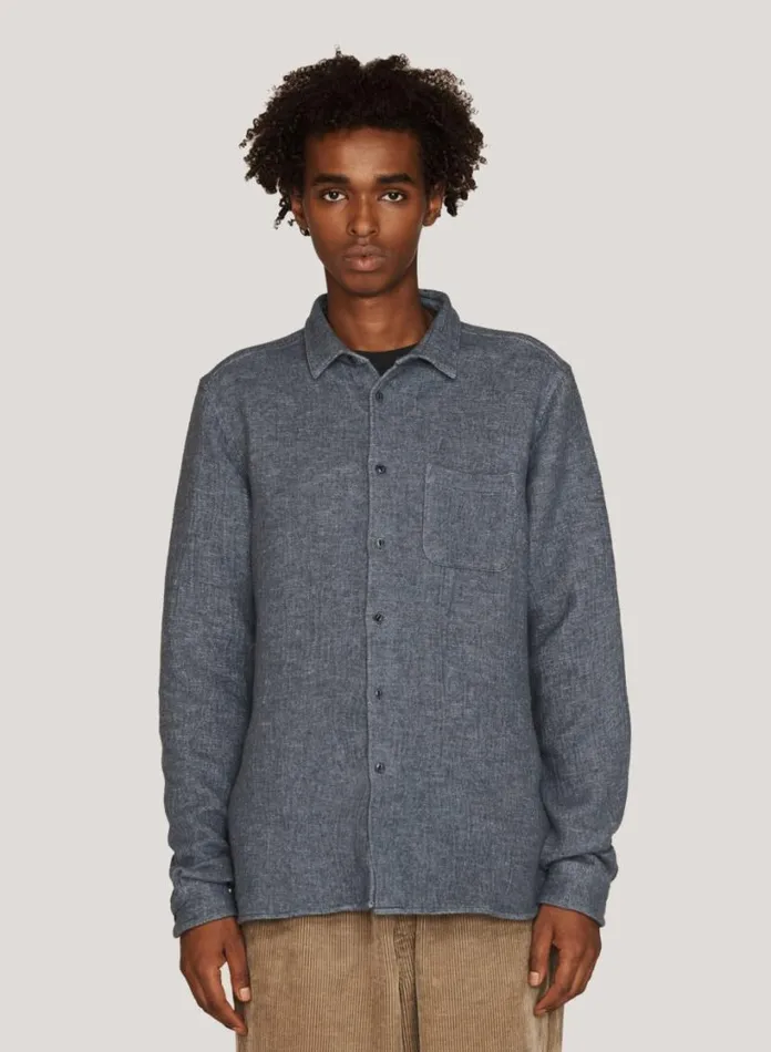 YMC Curtis Brushed Shirt Blue Mens Shirts