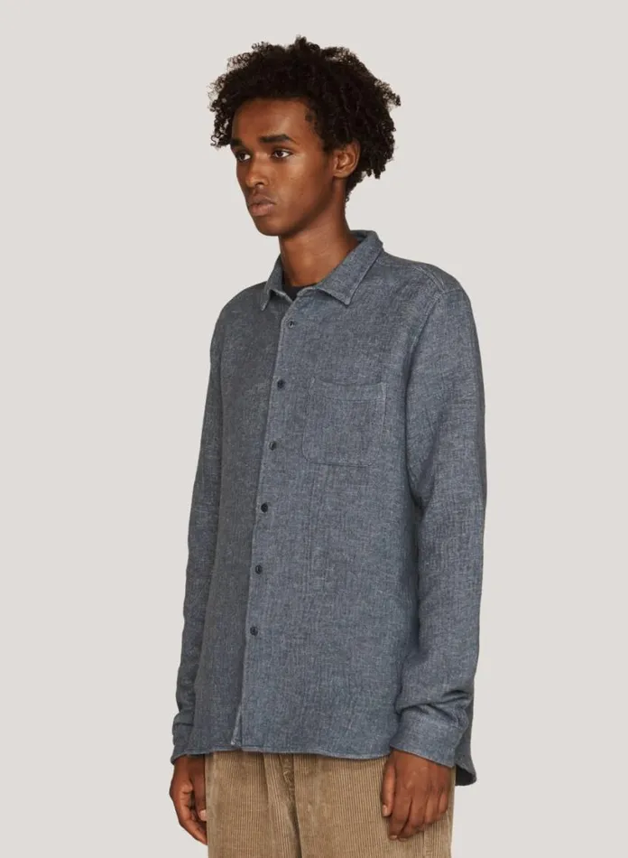 YMC Curtis Brushed Shirt Blue Mens Shirts