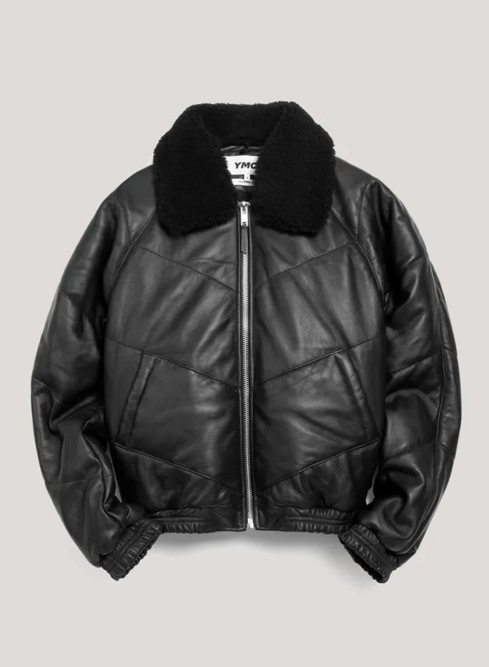 YMC Kool Herc Wadded Leather Jacket Black Womens Outerwear