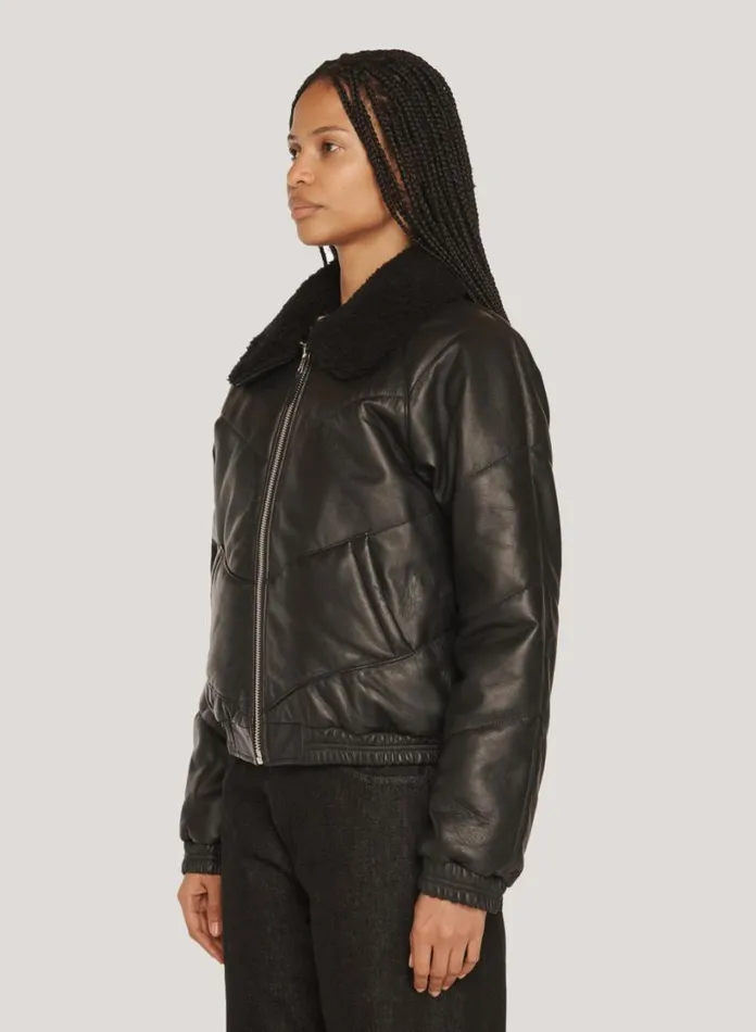 YMC Kool Herc Wadded Leather Jacket Black Womens Outerwear
