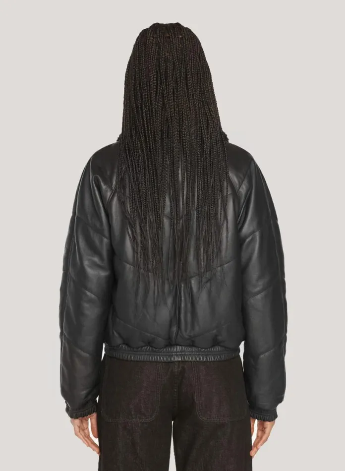 YMC Kool Herc Wadded Leather Jacket Black Womens Outerwear