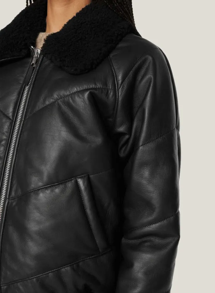 YMC Kool Herc Wadded Leather Jacket Black Womens Outerwear