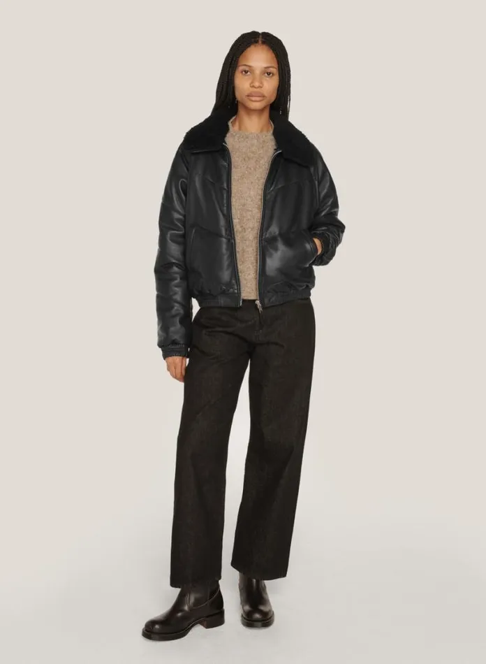 YMC Kool Herc Wadded Leather Jacket Black Womens Outerwear