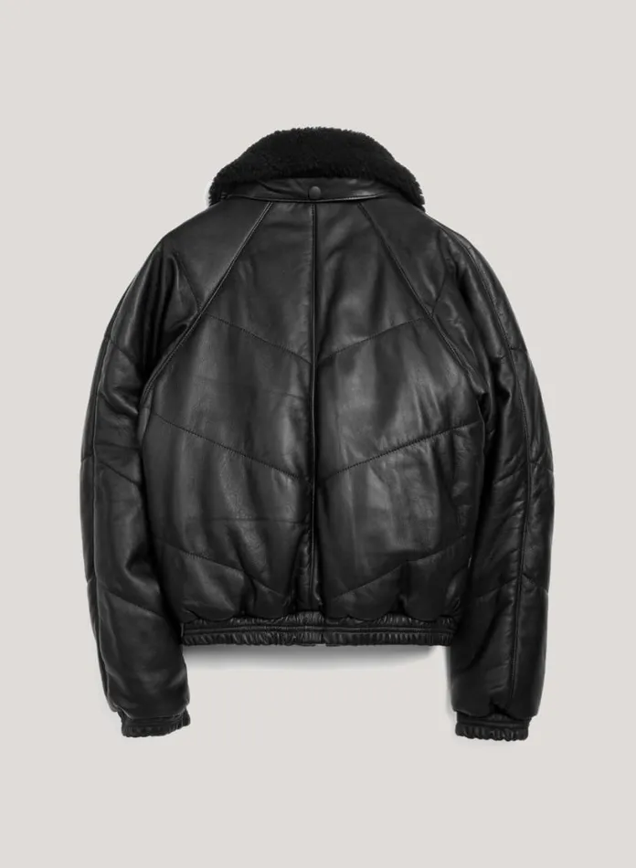 YMC Kool Herc Wadded Leather Jacket Black Womens Outerwear