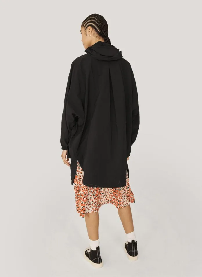 YMC Pala Poncho Hooded Coat Black Womens Outerwear