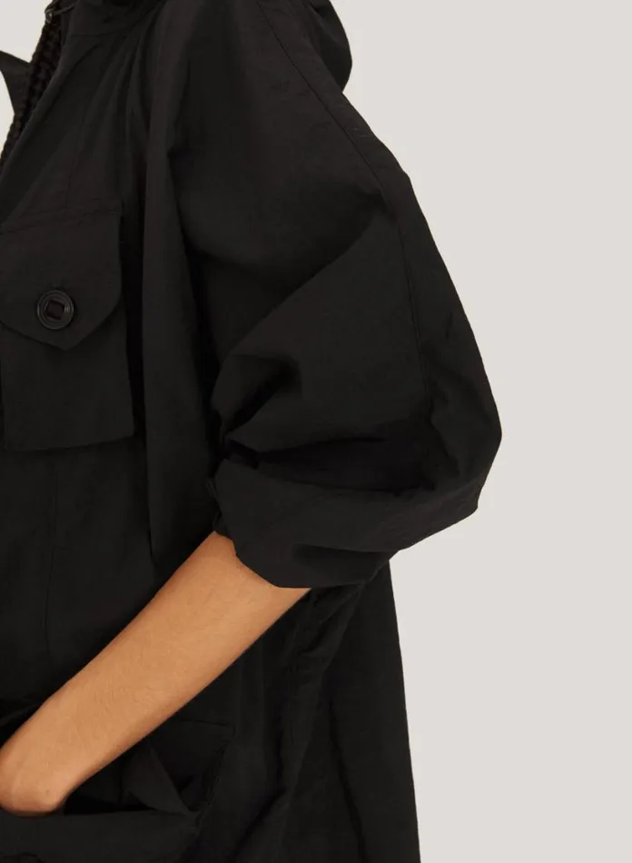 YMC Pala Poncho Hooded Coat Black Womens Outerwear