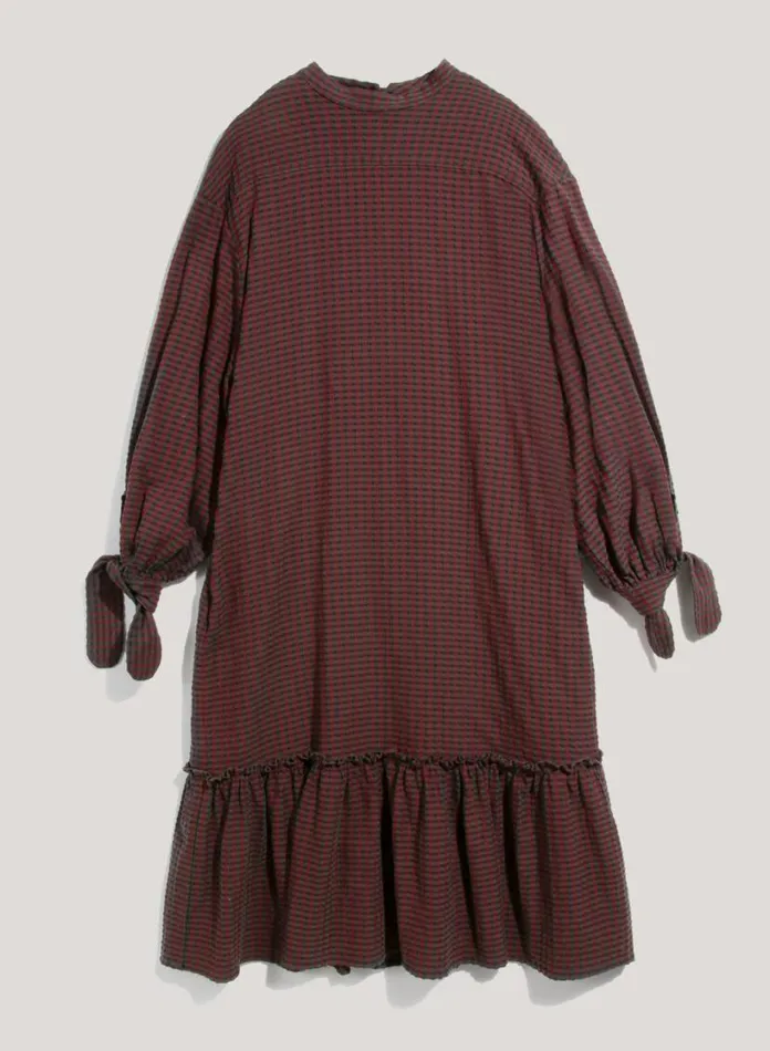 YMC Rushmore Seersucker Check Dress Burgundy Multi Womens Dresses