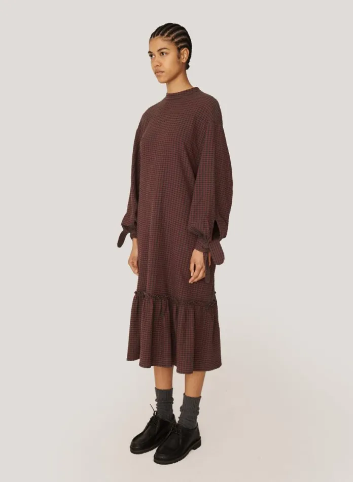 YMC Rushmore Seersucker Check Dress Burgundy Multi Womens Dresses