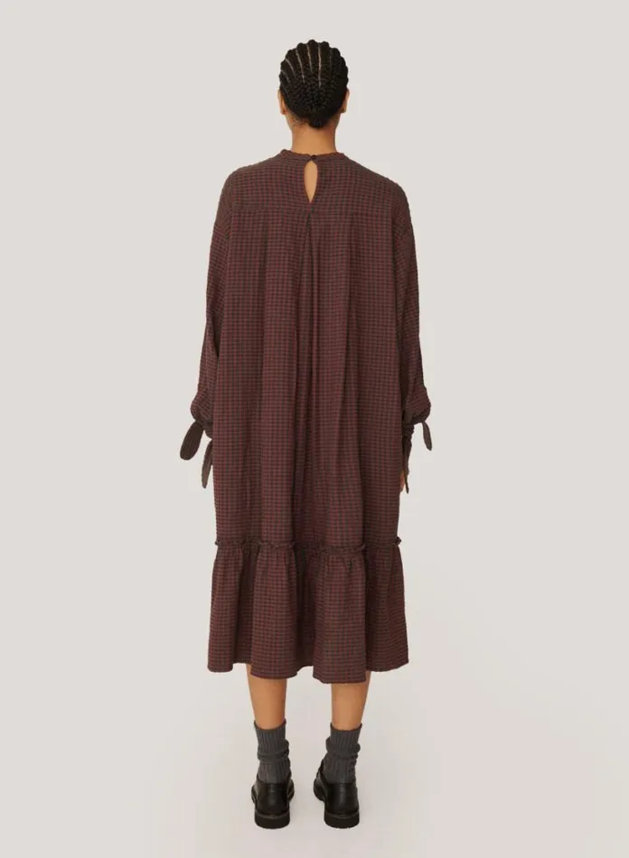 YMC Rushmore Seersucker Check Dress Burgundy Multi Womens Dresses