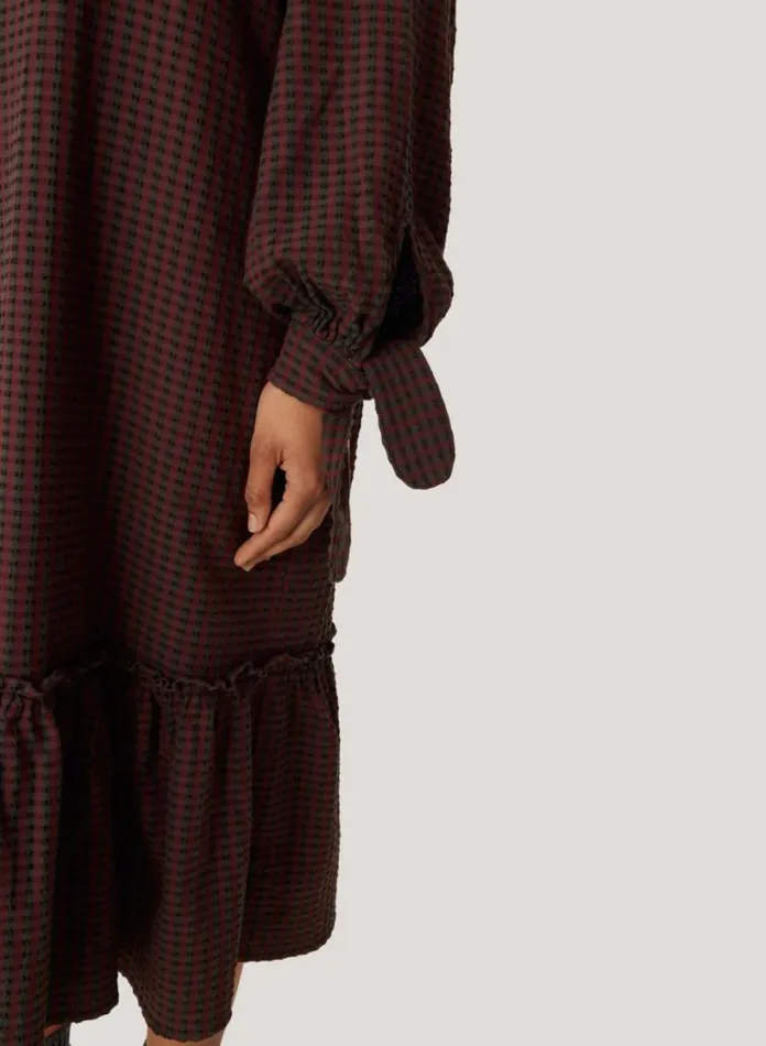 YMC Rushmore Seersucker Check Dress Burgundy Multi Womens Dresses