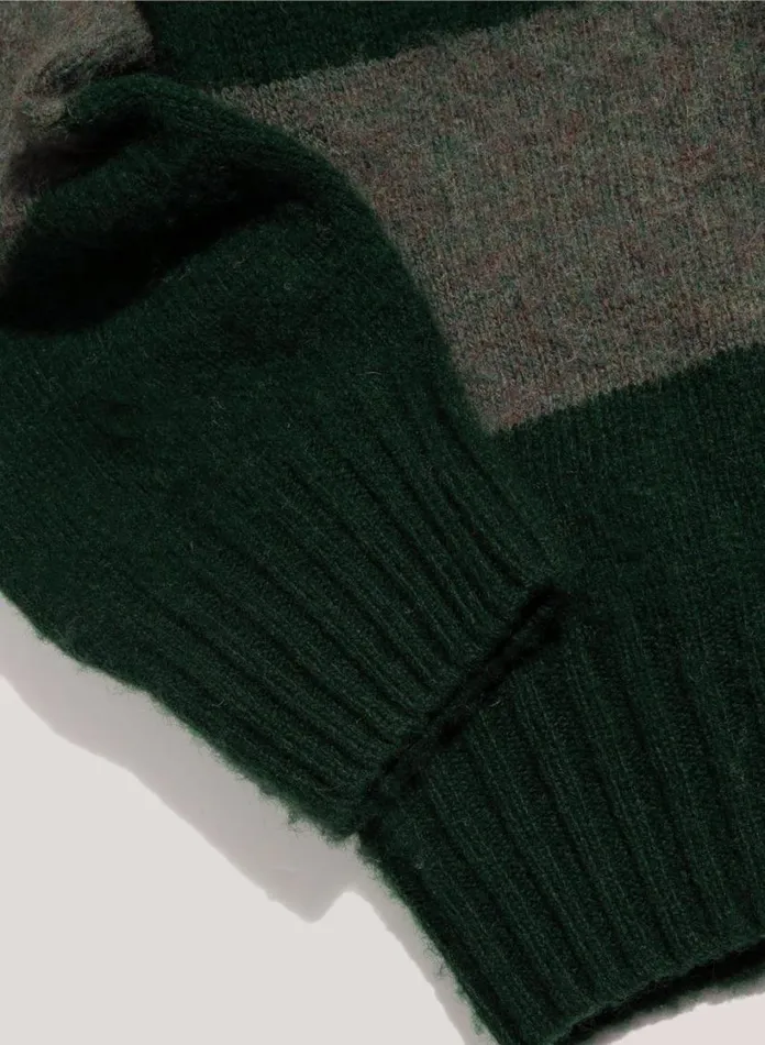 YMC Suedehead Stripe Crew Neck Jumper Green Mens Knitwear